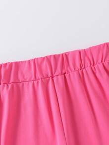 2pcs Girls Outfit, Bow Print Sweatshirt And Flare Pants, Soft Fabric Casual Streetwear - Hot Pink - View 4