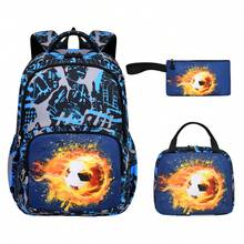 3pcs Sporty Football Youth Campus Backpack Set, Large Capacity Wide Breathable Shoulder Strap Casual Backpack - Sets - View 10