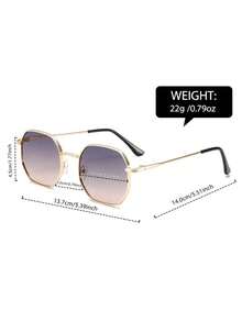 FIYLROG 1pc Men's Slim Fit Gold Octagonal Fashion Glasses, Pure Brown Lenses, Ultra-Thin Metal Temples, Suitable For Daily Commute, Street, Travel, Beach, Outdoor Wear - Multicolor - View 4