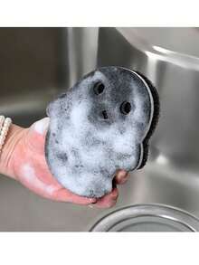 3 piezas de esponjas de limpieza mágicas de 3 capas con diseño de fantasma lindo (estante de almacenamiento no incluido), potentes para eliminar grasa pesada de cocina, esponja multiusos para cocina y baño, decoración de otoño, decoración de Halloween para el hogar y la cocina, adecuadas para uso en centros comerciales y restaurantes - Multicolor - Ver 4