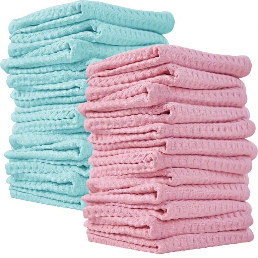Waffle Washcloths 6/12/24 Pack, Washcloths For Body And Face, 10x10/10x19 Inch Small Large Face Washcloths, Super Soft And Gentle Face Towels On Sensitive Skin - Pink + Blue - View 1