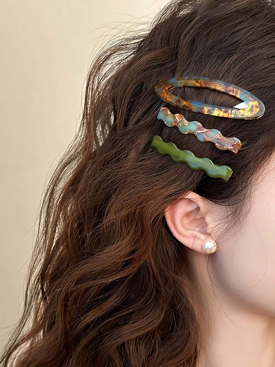 3 Stück elegante ovale BB-Clips im französischen Stil aus Acetat, Wellen- und Glatt-Clips mit süßer Textur, Haarspangen, süße Mädchen-Haarspangen, geeignet für den täglichen Gebrauch und Feiertage, Damen-Festivalgeschenk - Verschiedenfarbig - Übersicht 1