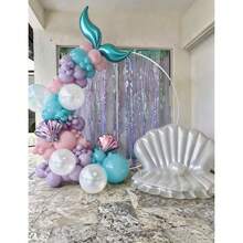 Mermaid Balloon Arch Set, 125 Pink, Purple And Blue Balloons | Mermaid Tail And Shell Foil Balloons, Paired With Pearl White Balloons, Perfect For Ocean Theme Party, Birthday Party, Gender Reveal Party And Baby Shower Decoration. - View 5