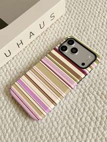 Vintage Pink & Green Striped Phone Case PC+TPU 2-In-1 Film Shell Compatible With IPhone 11/12/12PRO/12PROMAX/13/13PRO/13PROMAX/14/14PRO/14PROMAX/14PLUS/15/15PRO/15PROMAX/15PLUS/16/16pro/16promax/16PLUS/17/17pro/17promax/AIR/18pro/18promax - Multicolor - View 1
