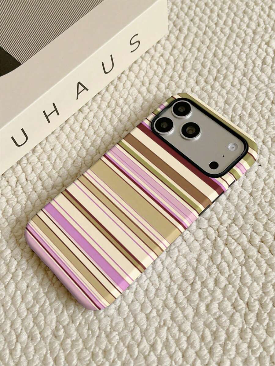 Vintage Pink & Green Striped Phone Case PC+TPU 2-In-1 Film Shell Compatible With IPhone 11/12/12PRO/12PROMAX/13/13PRO/13PROMAX/14/14PRO/14PROMAX/14PLUS/15/15PRO/15PROMAX/15PLUS/16/16pro/16promax/16PLUS/17/17pro/17promax/AIR/18pro/18promax - Multicolor - View 1