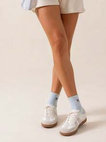 5 Pairs Random Women's Bow Embroidery Ruffle Ankle Socks, Cute Lettuce Trim Soft Breathable Low Cut Casual Socks - Multicolor - View 5