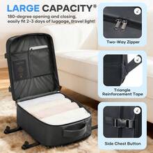 180° Open Unisex Travel Backpack, Aviation Certified Large Capacity Overnight Flight Backpack, Waterproof Multi-Compartment Laptop Backpack With Luggage Strap, Fits 15.6" Laptop, Spacious Weekend Bag For 2-3 Days Business Flight Vacation Travel - Multicolor - View 4