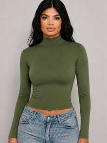 Moderna & Slim Women's Long Sleeve Turtleneck Basic Second Skin Fitted Comfortable Winter Blouse - 軍綠色 - 查看 4