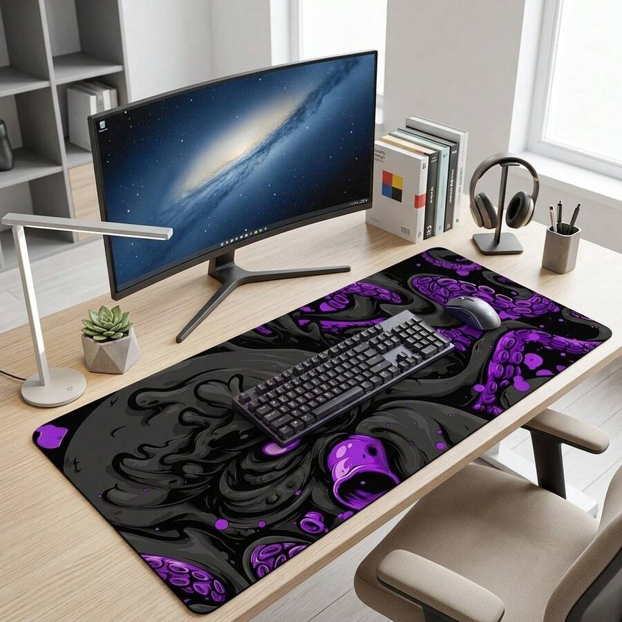 Black Octopus Pattern Large Mouse Pad Desk Mat Rubber Bottom Stitched Edge Non-Slip Keyboard Pad Office Supplies Men Women Friends Back To School Gift Gaming Desk Mouse Pad - Multi-color - View 1