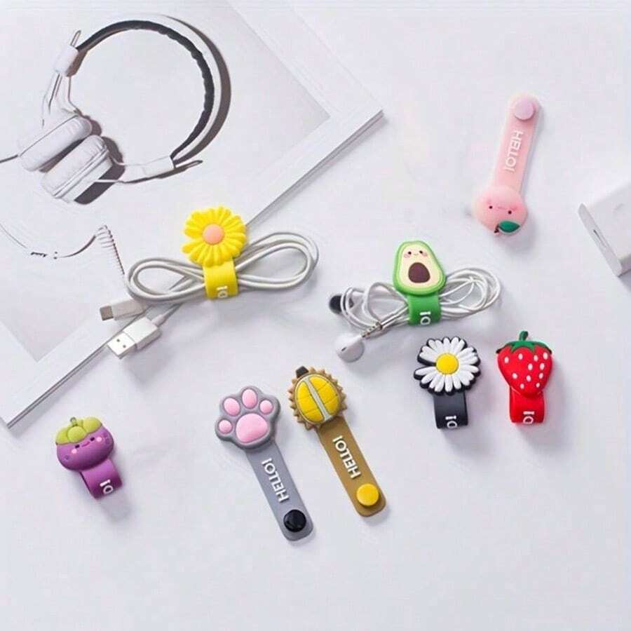 5/3pcs Cartoon Fruit PVC Cute Cable Organizer, Girls Student Earphone Data Cable Charging Cable Storage Hub - Multi-color - View 1