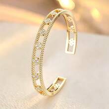 1pc Fashionable Hollow Flower Design Cuff Bracelet Inlaid With Artificial Zirconia For Women - Multicolor - View 1