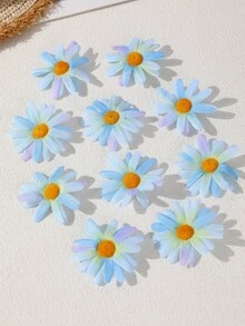 10件組女孩彩色雛菊花髮夾組合套裝，適合海灘度假裝飾 - 淺藍色 - 查看 3