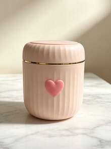 Mini Desktop/Car-Mounted Storage Bin With Lid, Heart Decoration, Plastic Rotating Top Trash Can, No Power Cylindrical Wastebasket, Suitable For Home, Office, Kitchen, Bedroom Vanity, Dining Room, Living Room Decor, Plastic - Multicolor - View 12