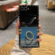 1pc Boys Girls Phone Case Electroplated Square Shell Water Transfer Kevlar Rhinestone Ring Holder Foldable Phone Case Protective Cover Compatible With Samsung Galaxy Z Flip8 Galaxy Z Flip7 Galaxy Z Flip6 Galaxy Z Flip7FE Galaxy Z Flip5 - Multicolor - View 26