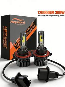 Heyword 2个LED大灯，兼容H1、H4、H7、H11、9005/HB3、9006/HB4型号，亮度30000流明，功率300W，可用作雾灯。远近光均为白光灯泡，采用6000K CSP芯片。即插即用，安装简便。 - 白色 - 查看 22