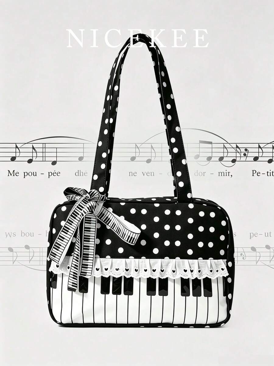 Simple Stylish Polka Dot Piano Bag, Niche Design Lace Popular Handbag, Exquisite Multifunctional Shoulder Bag, Suitable For Date Shopping Collocation - Multicolor - View 1