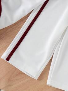 2pcs Baby Boy Minimalist Sporty Knight Logo Striped Colorblock Crew Neck Long Sleeve Sweatshirt And Straight Leg Pants Set, Suitable For Daily Casual Wear In Spring And Autumn - White - View 7