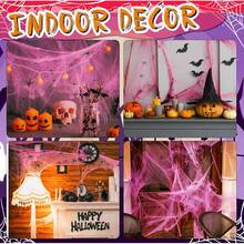 1 Set Halloween New Pink Spider Cotton Scene Decoration Spider Web Pink Spider Web Haunted House Prop Cotton - A - View 3