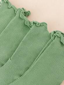 4 Pairs Unisex Mid-Calf Socks, Ruffle Cuff, Striped & Solid Color, Lightweight & Breathable, Versatile For Spring/Summer - Green - View 4