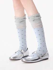 1/3 Pairs Women's Cute Polka Dot Knee-High Socks, Sheer Patchwork Design Versatile Stacked Leg Socks, Sweet Preppy Style - Multicolor - View 8
