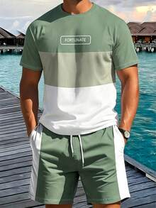 3D Print Fashionable Tricolor Men's Summer Breathable T-Shirt And Shorts Set, Suitable For Casual And Outdoor Activities - Multicolor - View 1