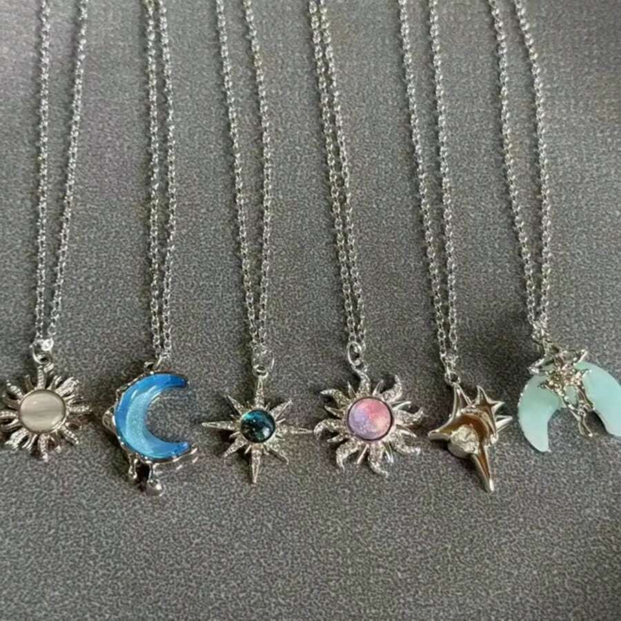 Y2K Cool Silver Star Moon Double Star Necklace Angel Friendship Pendant Long Chain Best Gift For Men And Women - Multicolor - View 1