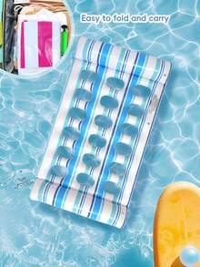 Multi-Color Striped Hollow Inflatable Pool Float Mat, Durable PVC Water Floating Lounge Chair Raft, Portable Foldable Adult Water Bed, Suitable For Beach, Swimming Pool, Sunbathing, Relaxation, Vacation, Travel - 彩色 - 查看 9
