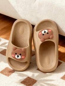 HAHABOBO Kids 3D Blush Bear Decor Platform Slide Sandals, Summer EVA Slippers For Home Daily Wear - Khaki - View 3