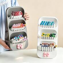 2/1pc Large Capacity 3-Tier Slanted Marker Holder, Transparent Visible Pen Holder, Office Stationery Supplies Desk Organizer Storage Rack, Storage Box, Multi-Functional Storage Box, Suitable For Pens, -Space-Saving Desktop Accessory, Back To School Gift - A - View 9