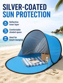 1-Second Quick Setup Beach Sun Shelter Tent, Beach Sun Shelter Tent, Camping Tent, Polyester Material, Suitable For Beach Travel, Camping, Picnic, Outdoor Leisure, Portable UV Protection Sun Shelter Tent, Suitable For Beach Vacation, Fishing, Hiking - Multiple Styles - View 5