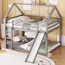 Double Bed Kids Bed House Bed Bunk Bed With Slide And Ladder, Kids Room High Bunk Bed - Grey - View 3
