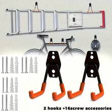 18pcs Set (2 Hooks + 16 Accessories) Durable Metal Tool Hooks, Wall-Mounted Garage Storage Rack, Industrial-Grade Space-Saving Storage Solution, Suitable For Ladders, Bicycles And Tools - Multicolor - View 4