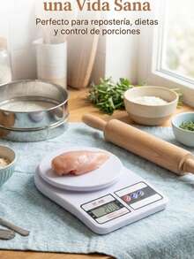 Báscula de Cocina Digital Alta Precisión 1kg-10kg con Pantalla LCD y Función Tara para Repostería - Blanco - Ver 2