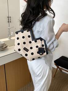Women's Commuter Bag 2026 New Fashion Versatile Polka Dot Shoulder Bag Large Capacity Tote - Black - View 5