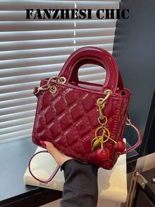Minimalist Quilted Square Handbag Inner Compartment Elegant Lady Purse For Banquet Weekend Casual Outings Omen Dating Shoppin - Red - View 4