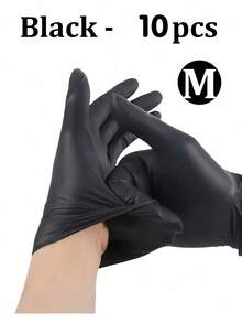 50pcs Black Nitrile Gloves, Latex-Free, Disposable Durable Household Cleaning Gloves, Suitable For Hair Dyeing, Tattooing, Mechanical Maintenance And Cleaning, Multi-Purpose Hand Protection, Kitchen Essential (Bagged) - Black - View 10