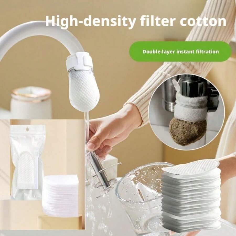 50pcs Faucet Filter Cotton, High Density Filtration. Blocks Rust, Sediment And Impurities, 3 Seconds Installation, Replace Every 3-5 Days. Suitable For Various Faucets. Essential For Home/Rental/Dorm/Commercial Spaces