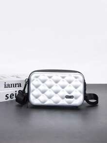 Bolso Bandolera Minimalista Mini con Diseño de Rombo, Carcasa Rígida de PVC Resistente al Agua, Casual y Versátil para Hombres - Plateado - Ver 8