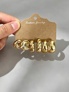 3-9 Pairs Vintage Thick Gold Earrings Set, New Fashion CCB Earrings, 9 Pairs Set Covers All Outfits - Gold - View 4
