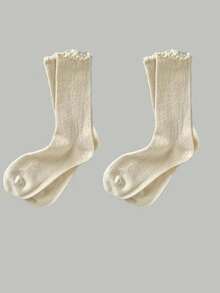 2pairs Women's Mesh Ruffle Lace Cuff Ankle Socks, Fall - Multicolor - View 9
