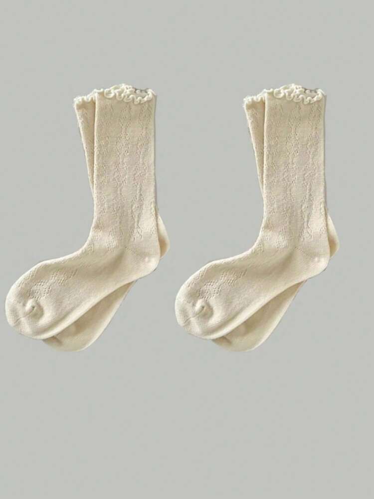 2pairs Women's Mesh Ruffle Lace Cuff Ankle Socks, Fall - Multicolor - View 9