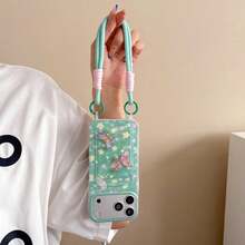 1pc Summer Green Butterfly Card Holder Phone Case With Hand Strap, Compatible With IPhone17/17 Pro Max/16 Pro Max/16 PLUS/16/15/14 PRO MAX/14/13pro/12/11 - Green - View 11