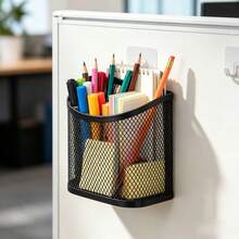 Side-Mount Creative Semi-Circular Magnetic Pen Holder, Office Desk Student Stationery Makeup Brush Metal Mesh Storage Box - A - View 2