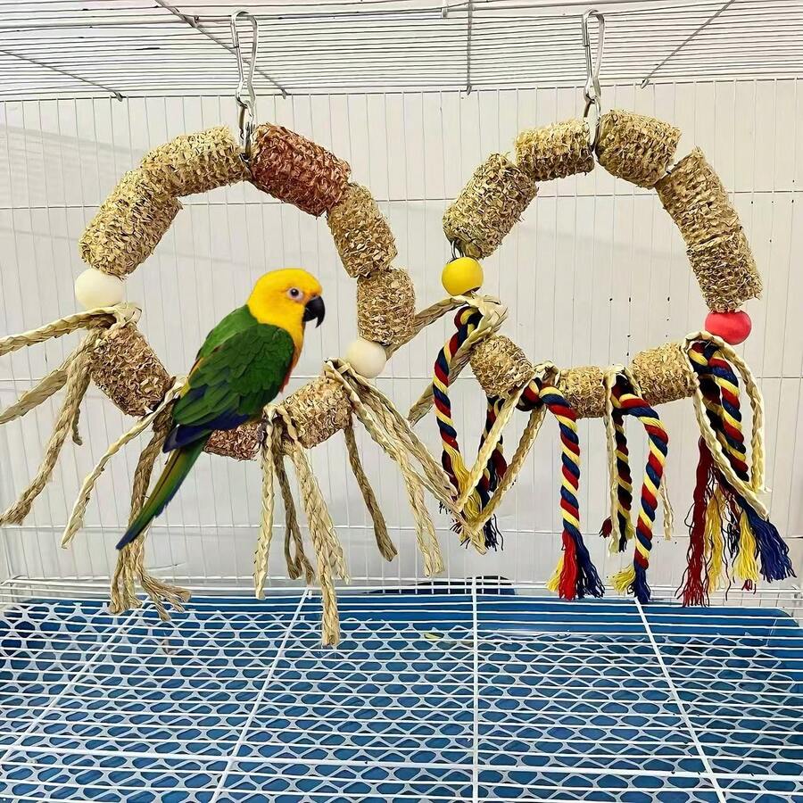 1pc Colorful Cotton Rope Tassel Corn Husk Woven Parrot Swing, Chewing & Boredom Relief Toy For Small To Medium Parrots - View 1