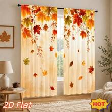 2pcs Autumn Leaf Falling Curtains, Home Decor, Orange-Red Maple Leaf Branch Pattern, Natural Landscape Style, Seasonal Window Decor, Suitable For Living Room, Bedroom, Kitchen Decoration - Multicolor - View 8