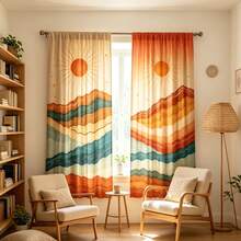 2pcs Mid-Century Rainbow Mountain Sun Semi-Sheer Curtains 90GSM Privacy-Protect Polyester, Easy Install, Quick-Dry & Fade-Resistant, Lightweight Washable. Great Decor/Room Dividers For Bedroom, Kitchen & Home. - Multicolor - View 5