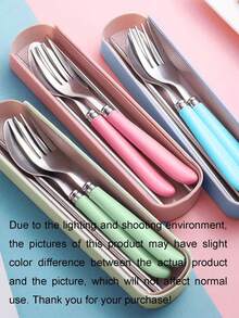 3pcs Portable Cutlery Set, Stainless Steel Reusable Utensils, Suitable For Picnic, Camping, Travel, Home, Kitchen, Dining, Student, Holiday Gift, Back To School, Office - Multicolor - View 11