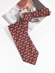 1PC Men's Casual Dog/Giraffe Pattern Hand-Tied Tie, Suitable For Business Daily Commute Matching - Multicolor - View 11