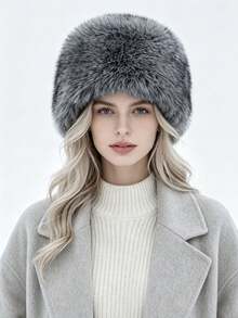 1 Peça Chapéu Balde de Pele de Raposa Prateada Falsa para Mulheres no Inverno, Chapéu de Top Plano Acolchoado e Quente, Cor Sólida Fofo e Versátil, Acessório de Cabelo para Halloween, Presente de Natal - Multicolorido - Visão 5