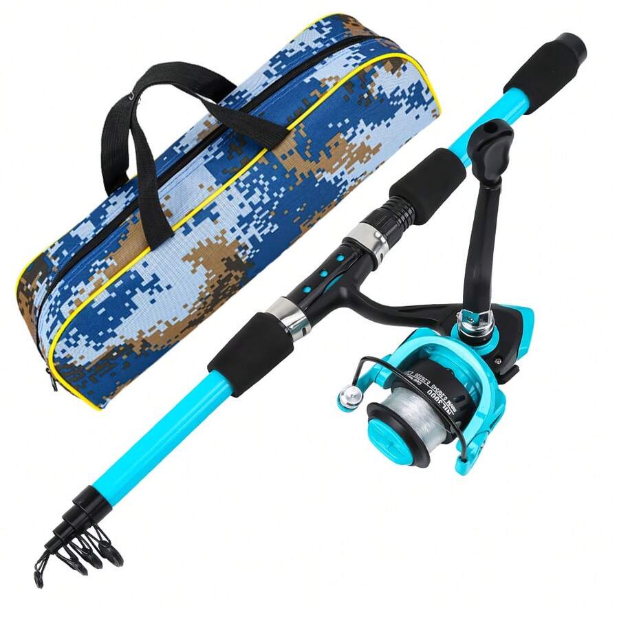Lightweight Telescopic Spinning Fishing Rod Combo With Pre-Installed Fishing Line, Spinning Reel, Portable Storage Bag, Compact Outdoor Fishing Set For Lakes, Rivers And Shore Fishing